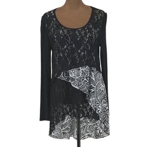 VTG CoverCharge Black/White Paisley Asymmetric Tunic Small Whimsi-Goth Boho-Chic